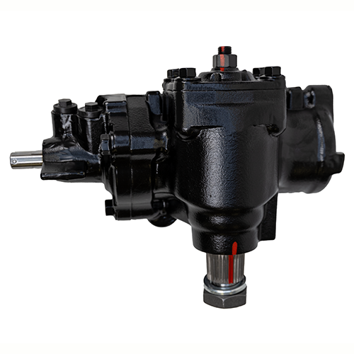 Black coated steering component on a white background.