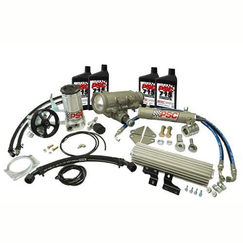 PSC fuel system components including a pump, hoses, and bottles on a white background