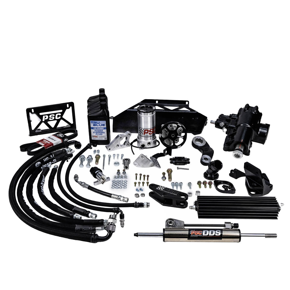 Automotive parts and components on a white background