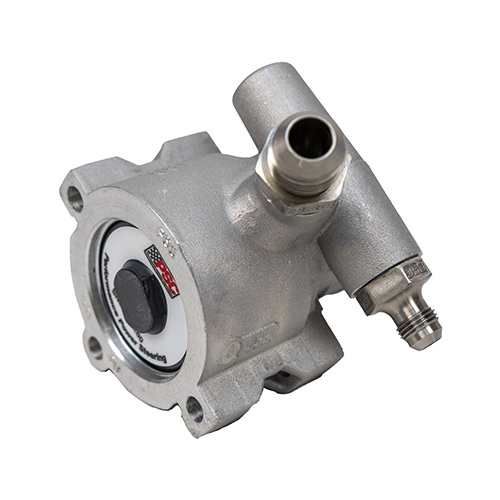 Steering pump with overhead angled view of the pump and clear view of the fittings. 