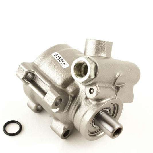 Metal mechanical component with a black rubber washer on a white background