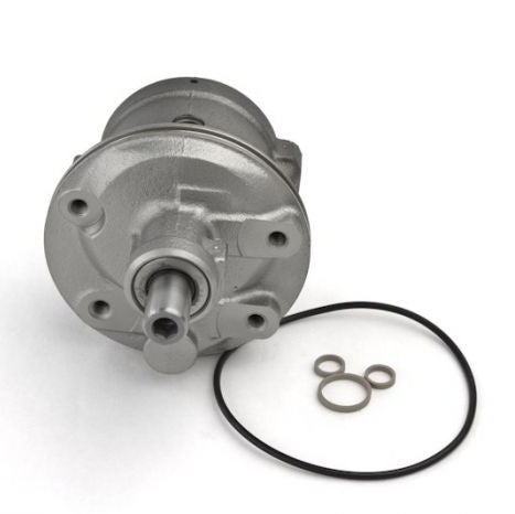 Metal mechanical component with a black rubber washer on a white background