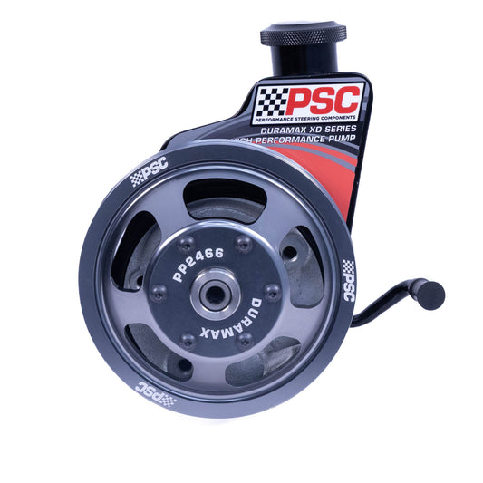 PSC Duramax XD Series high performance pump with a black and dark gray pulley and a branded black, red, and white pump body, shown on a white background.