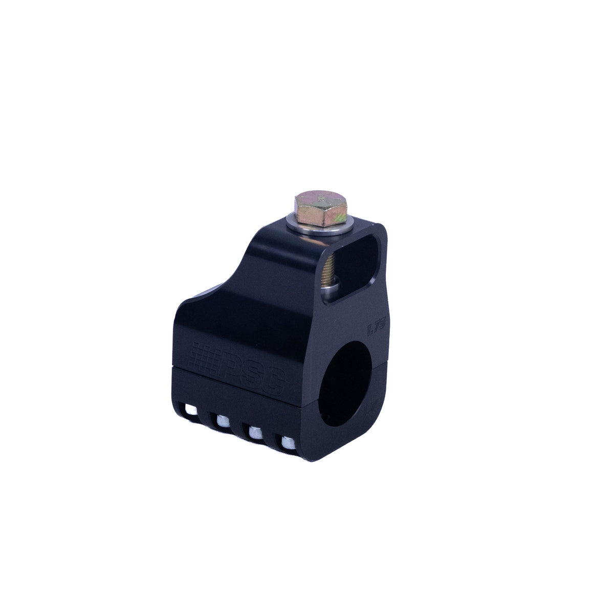 A black metal clamp bracket with a hex bolt on top, shown on a plain white background.