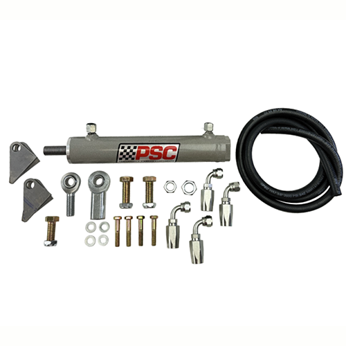 PSC hydraulic kit with cylinder, hoses, and various components on a white background