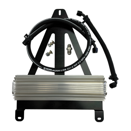 Steering Dual Pass Fluid Cooler Kit with black metal components on a white background