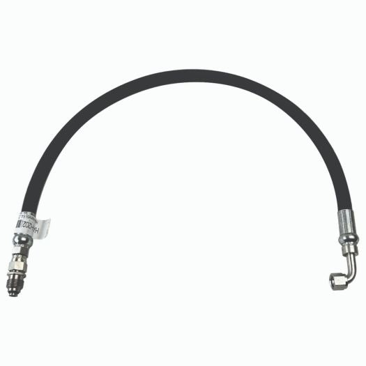 Black brake hose with metal connectors on a white background