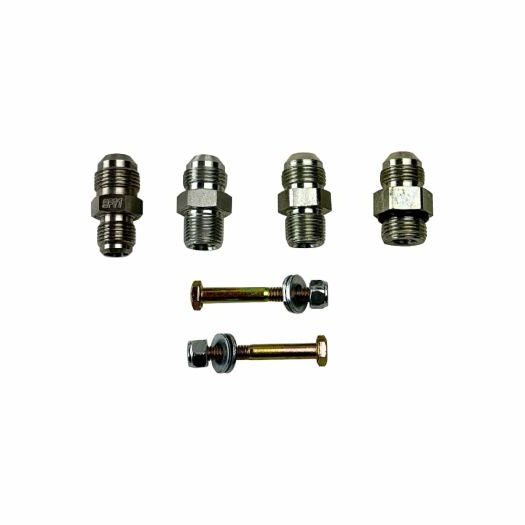 Set of metal plumbing fittings on a white background
