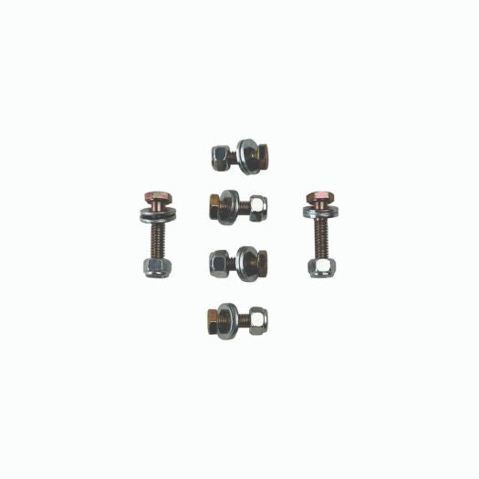 Set of small metal bolts on a white background