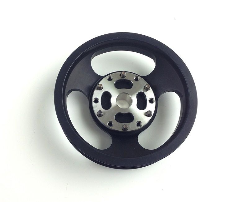 Black and silver gear wheel on a white background