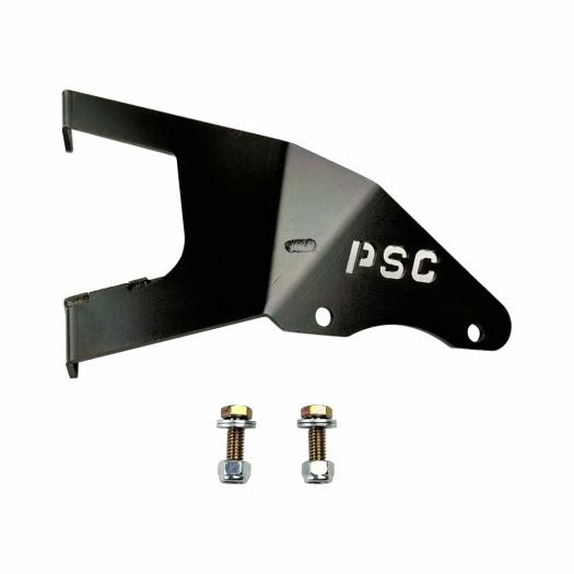 Black metal bracket with 'PSC' branding and two screws on a white background