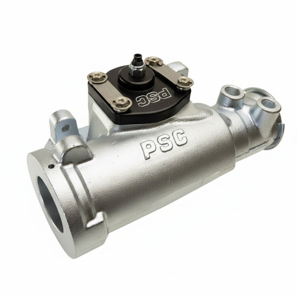 Metal mechanical component with 'PSC' branding on a white background