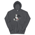 Dark heather grey pullover hoodie shown from the front featuring a retro pinup-style illustrated woman holding a PSC steering cylinder with the phrase “Size Matters” printed above the graphic and a PSC logo on the cylinder. 