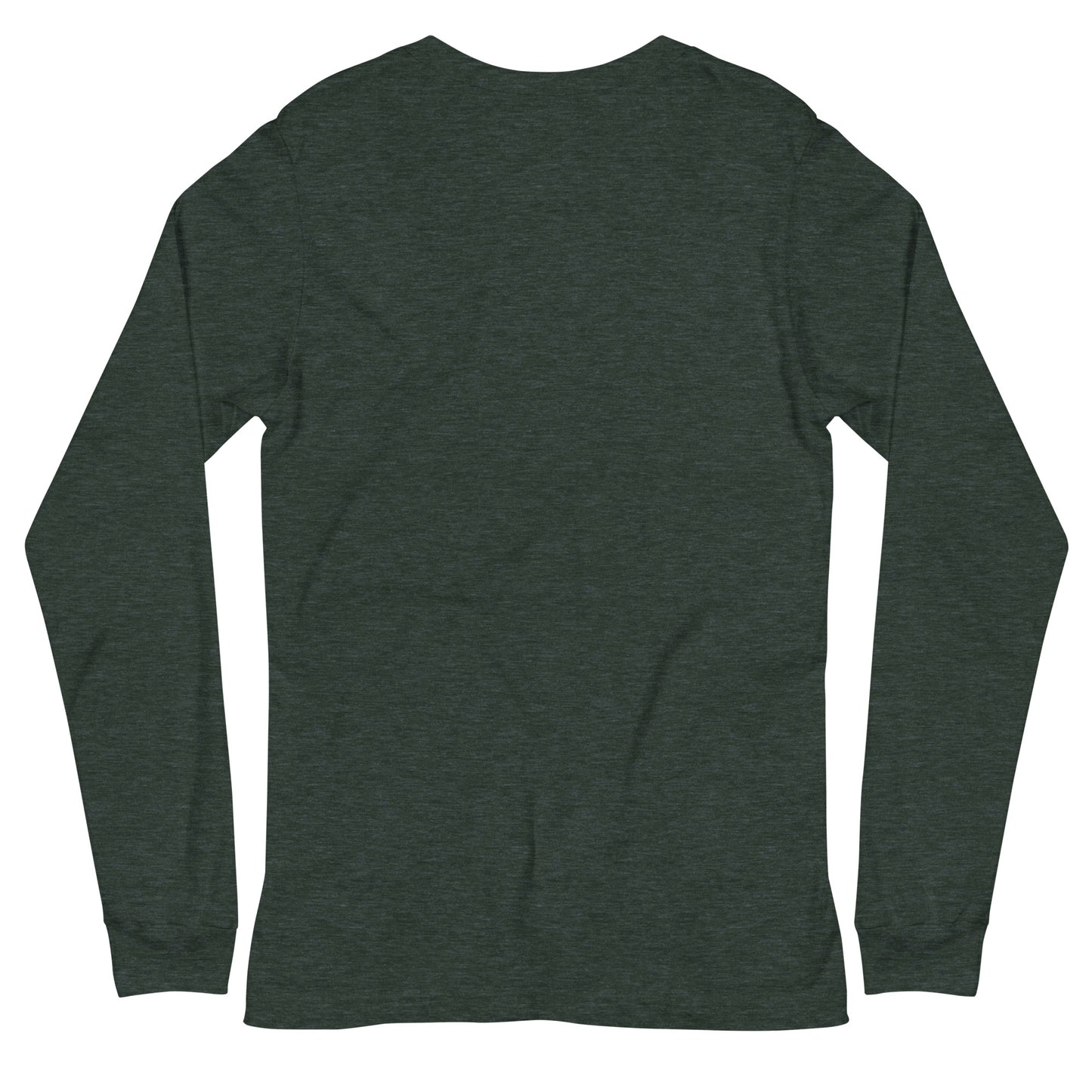 Back view of a heather forest green long-sleeve T-shirt with a PSC logo and the phrase ‘Steering All the Way PSC 2025’ printed across the chest in red and gold lettering. The image background behind the product is white. 
