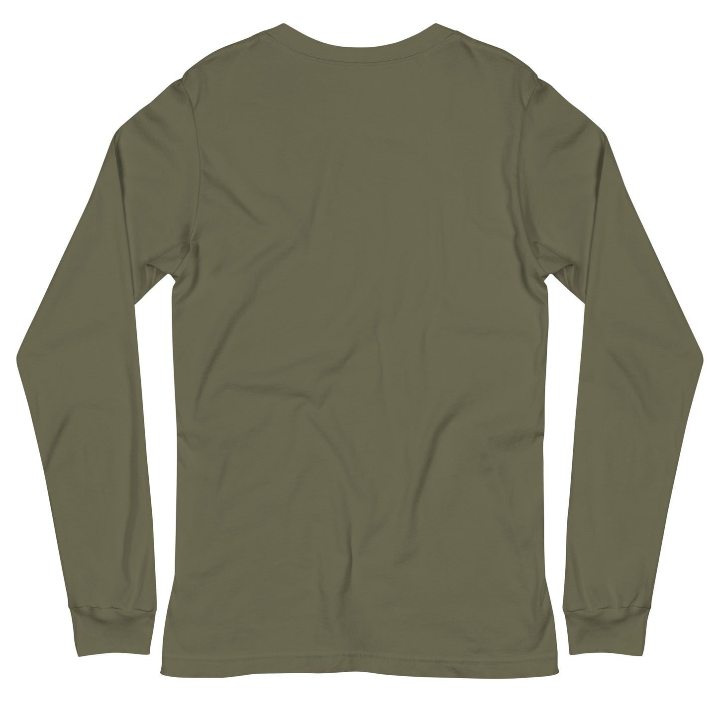 Back view of a military green long-sleeve T-shirt with a PSC logo and the phrase ‘Steering All the Way PSC 2025’ printed across the chest in red and gold lettering. The image background behind the product is white. 