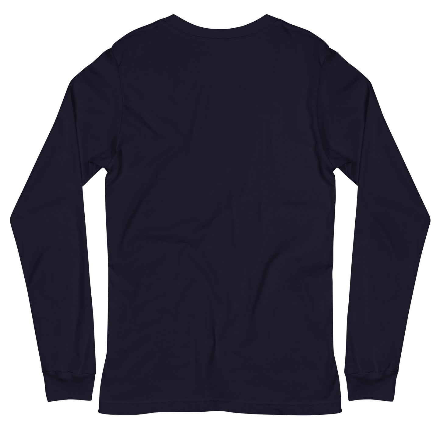 Back view of a navy blue long-sleeve T-shirt with a PSC logo and the phrase ‘Steering All the Way PSC 2025’ printed across the chest in red and gold lettering. The image background behind the product is white. 