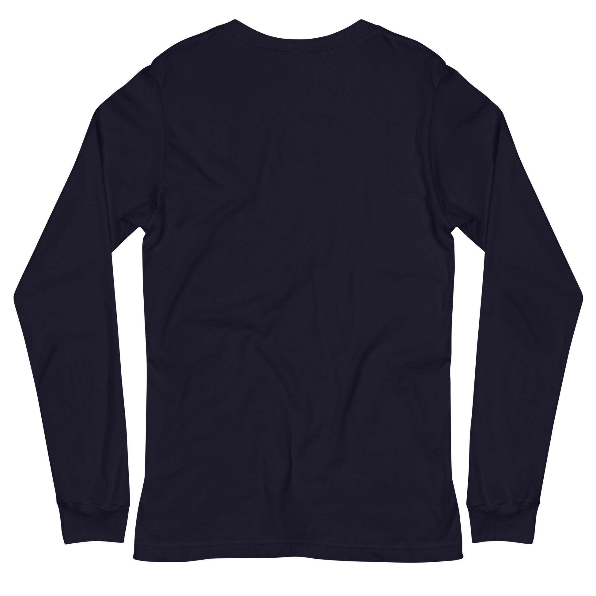 Back view of a navy blue long-sleeve T-shirt with a PSC logo and the phrase ‘Steering All the Way PSC 2025’ printed across the chest in red and gold lettering. The image background behind the product is white. 