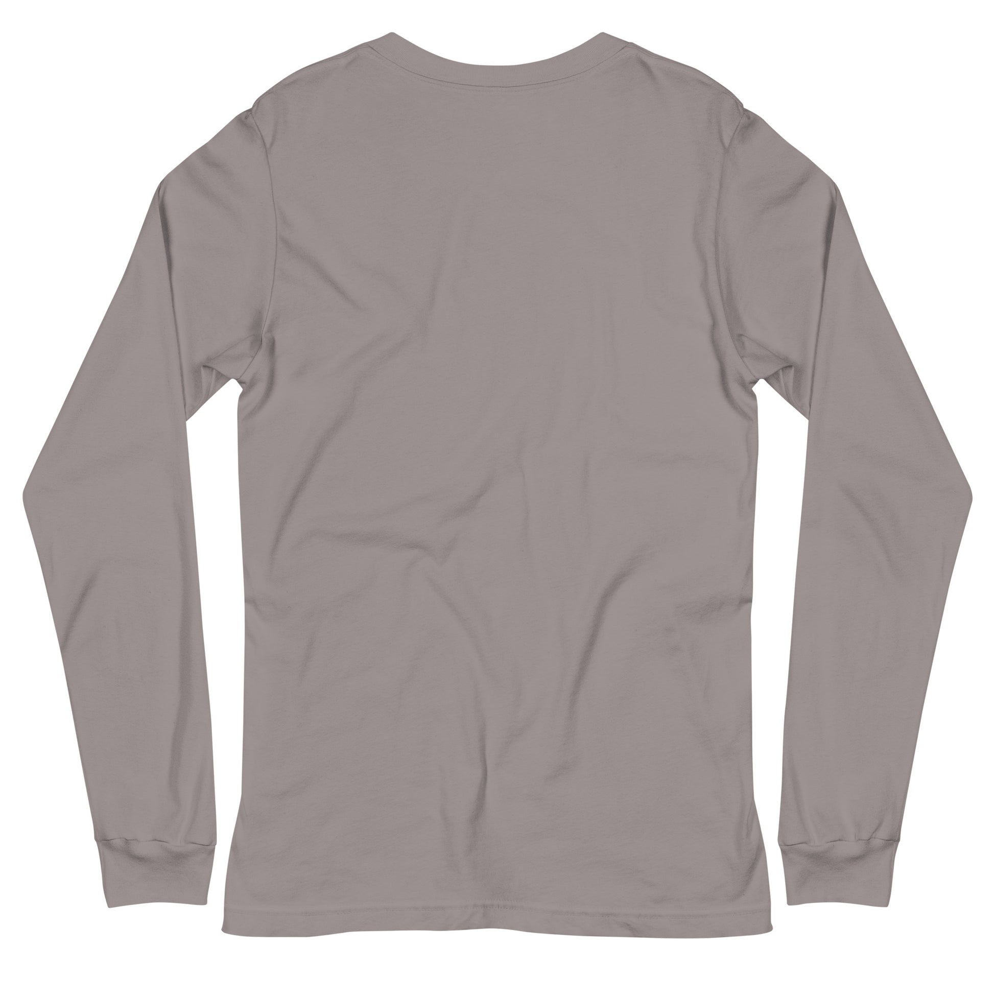 Back view of a storm grey long-sleeve T-shirt with a PSC logo and the phrase ‘Steering All the Way PSC 2025’ printed across the chest in red and gold lettering. The image background behind the product is white. 